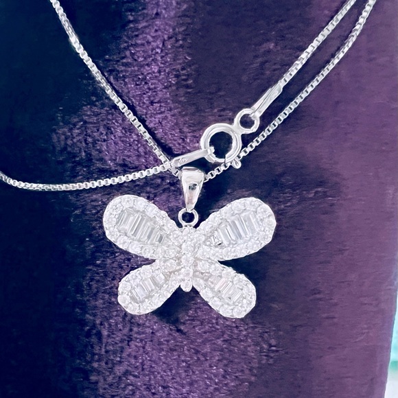 White Gold Color Designer Butterfly Pendant and Necklace in